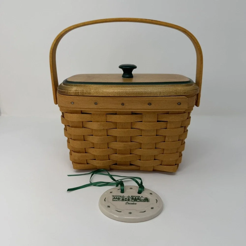 VTG Longaberger Dresden Tour Basket II 1996 w/ Lid, Liner & Tie-On Collectors